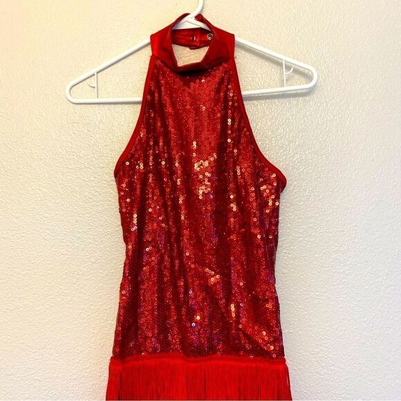 Weissman Dance dress red sequin fringe costume Queen Of The World 9034 MA - Picture 2 of 11